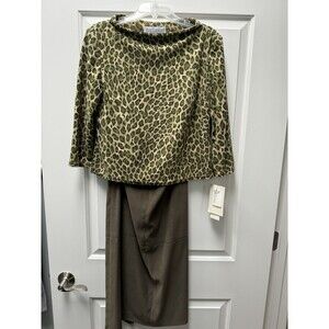 Jessica Howard Skirt/Top Dress Olive‎ Animal Print Women's Size 12 Vintage NWT